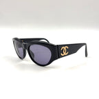Chanel CC Logo Oval Acetate Gray Black Sunglasses Gold Eyewear — view 2