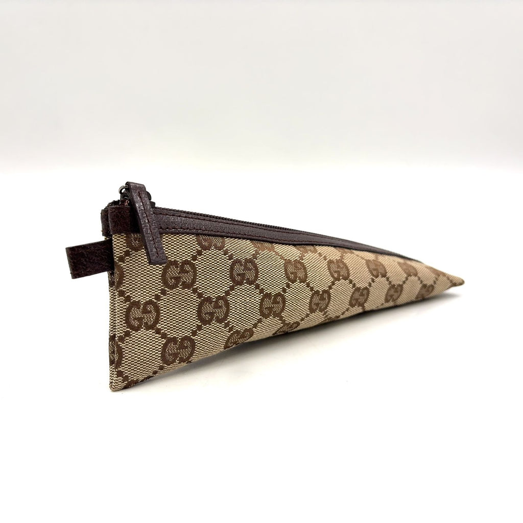 Gucci GG Canvas Leather Brown Triangle Pen Pouch — view 2