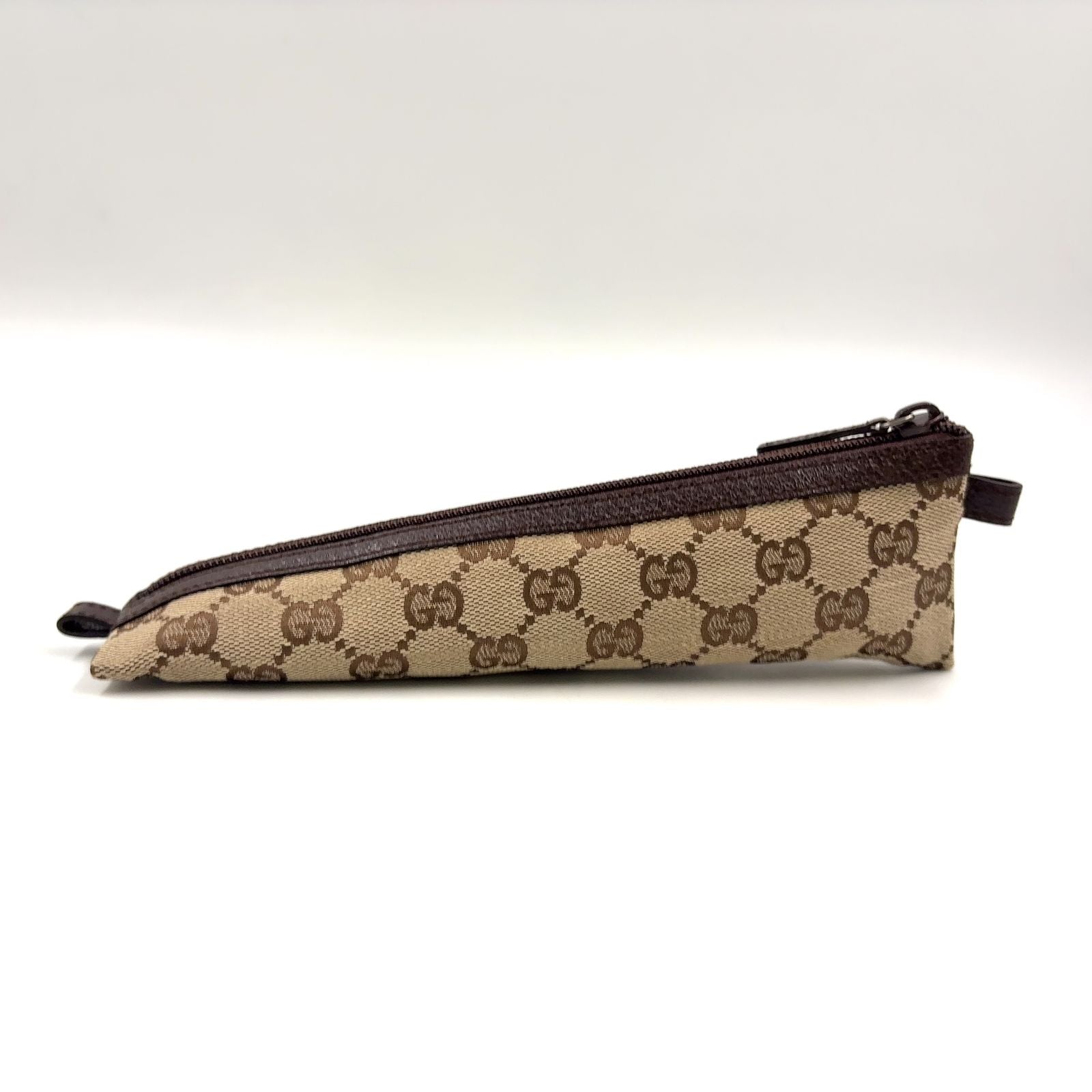 Gucci GG Canvas Leather Brown Triangle Pen Pouch