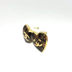 Chanel CC Logo Heart Motif Metal Resin Gold Earrings — view 2