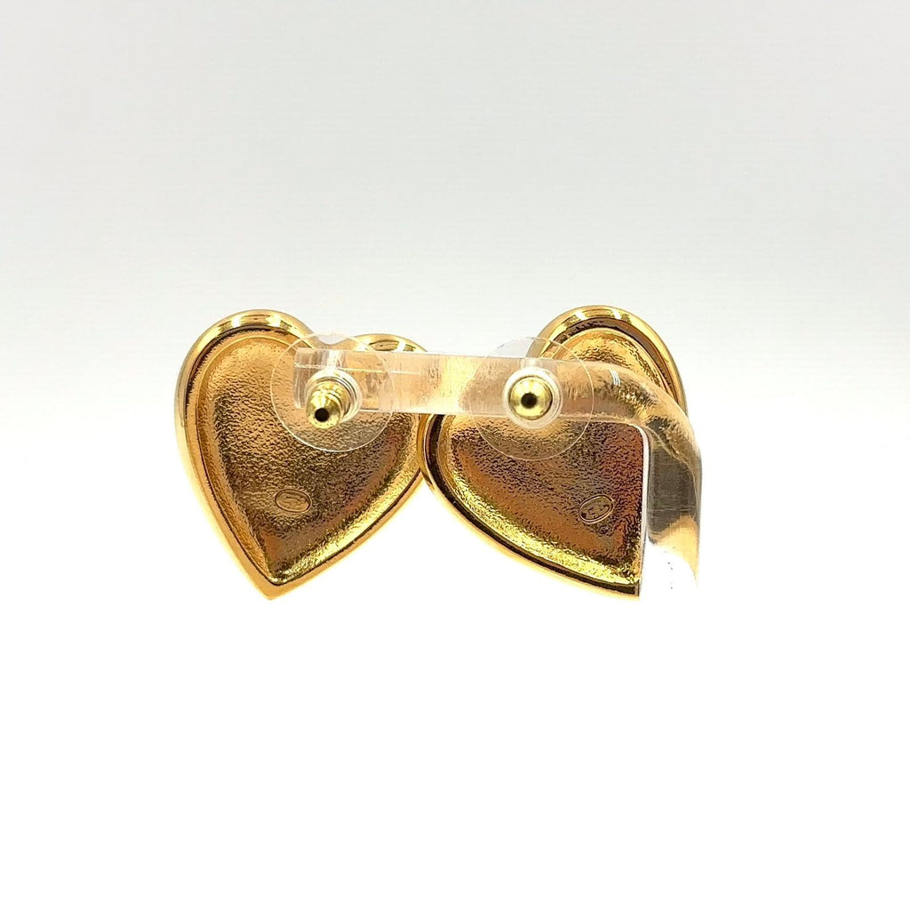 Chanel CC Logo Heart Motif Metal Resin Gold Earrings — view 3
