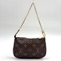 Louis Vuitton Mini Pochette Accessoires Monogram Leather Brown Handbag Gold