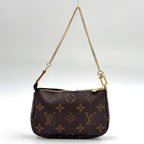 Louis Vuitton Mini Pochette Accessoires Monogram Leather Brown Handbag Gold