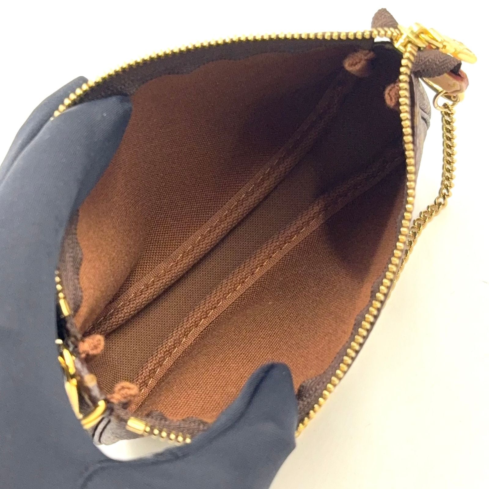 Louis Vuitton Mini Pochette Accessoires Monogram Leather Brown Handbag Gold — view 3