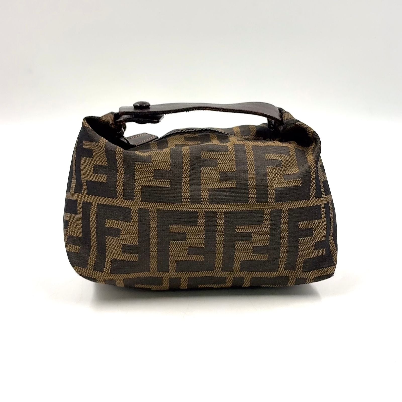 Fendi Zucca Mini Vanity Leather Canvas Brown Pouch Silver