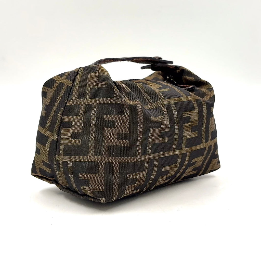 Fendi Zucca Mini Vanity Leather Canvas Brown Pouch Silver — view 2