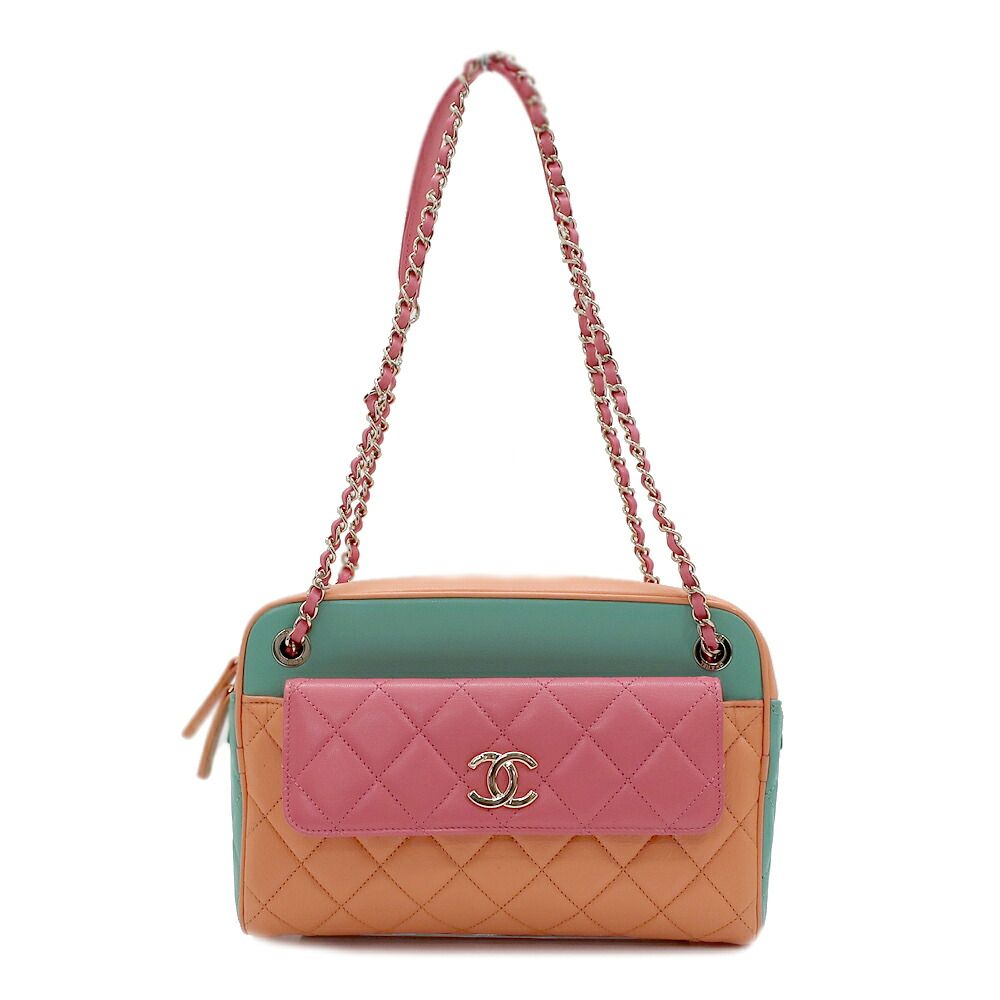 Chanel Shoulder Bag Multicolor Gold Leather CC Logo