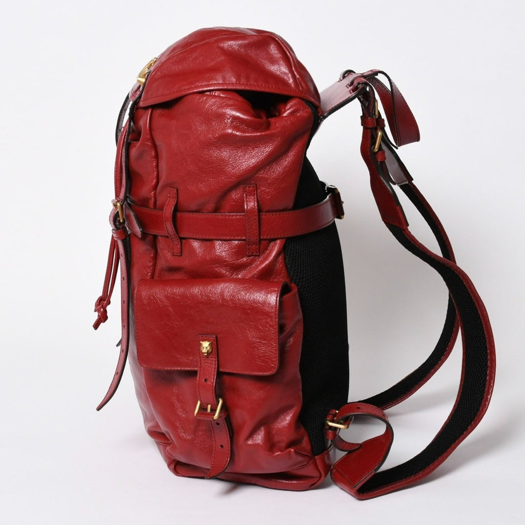 Gucci Backpack Rebel Tiger Cat Head GG Marmont Red Leather — view 4
