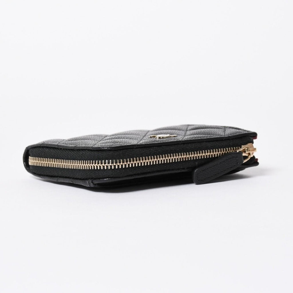 Chanel Quilted Compact Wallet Coin Purse Caviar Leather Black Gold — view 6