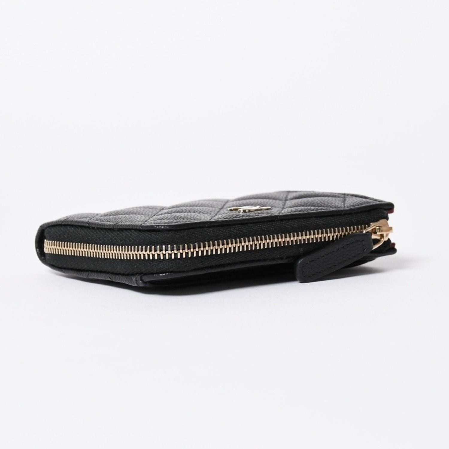 Chanel Quilted Compact Wallet Coin Purse Caviar Leather Black Gold — view 6