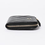 Chanel Quilted Compact Wallet Coin Purse Caviar Leather Black Gold — view 4