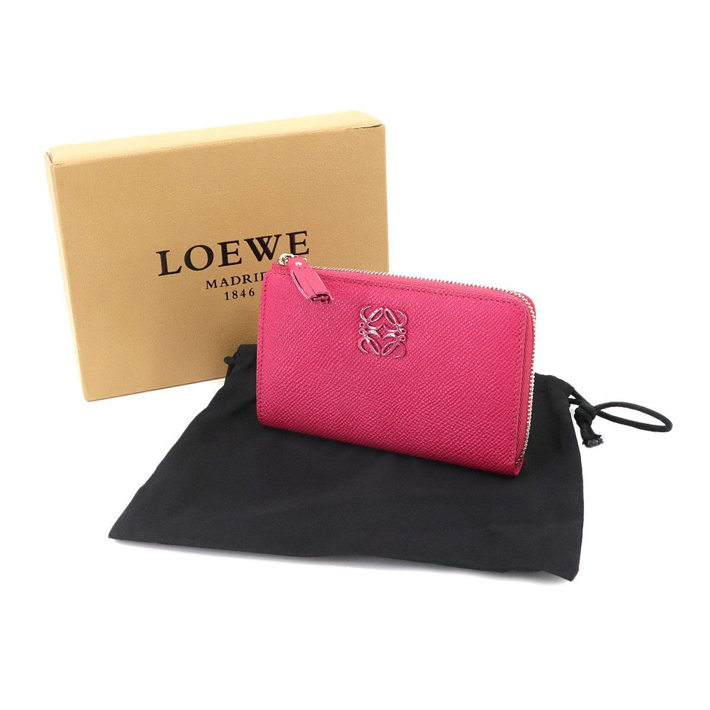 Loewe Anagram Key Ring Coin Purse Wallet Leather Pink Silver — view 2