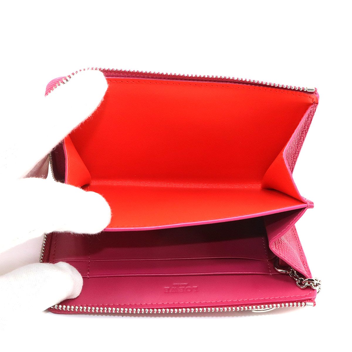 Loewe Anagram Key Ring Coin Purse Wallet Leather Pink Silver — view 7