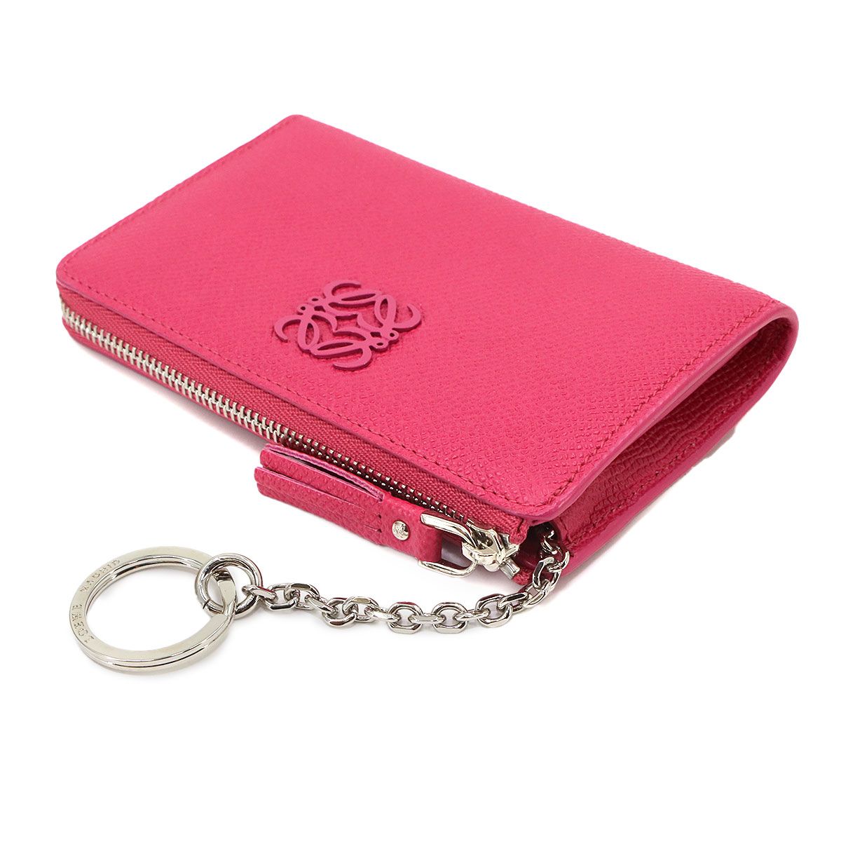 Loewe Anagram Key Ring Coin Purse Wallet Leather Pink Silver — view 5