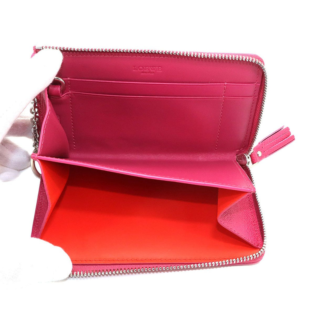 Loewe Anagram Key Ring Coin Purse Wallet Leather Pink Silver — view 6