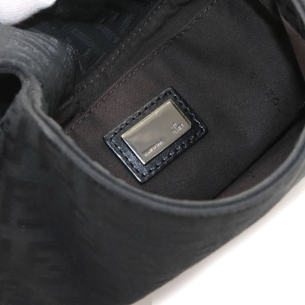Fendi Zucchino Shoulder Bag Canvas Leather Black Gunmetal — view 8