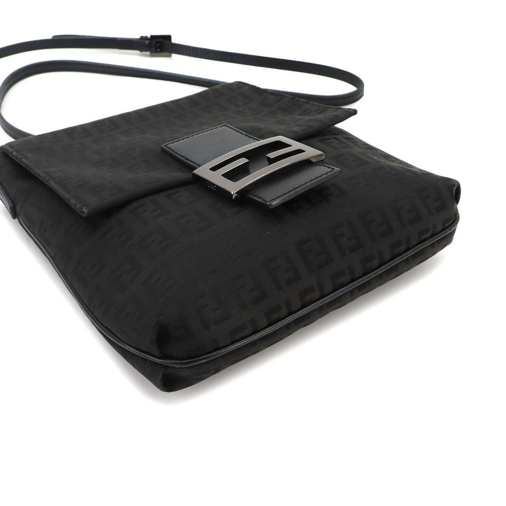 Fendi Zucchino Shoulder Bag Canvas Leather Black Gunmetal — view 5