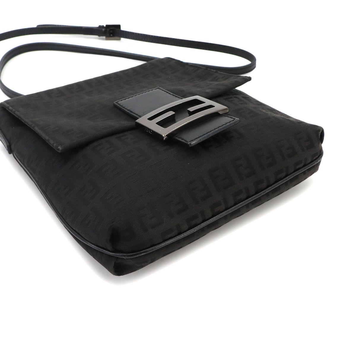 Fendi Zucchino Shoulder Bag Canvas Leather Black Gunmetal — view 5