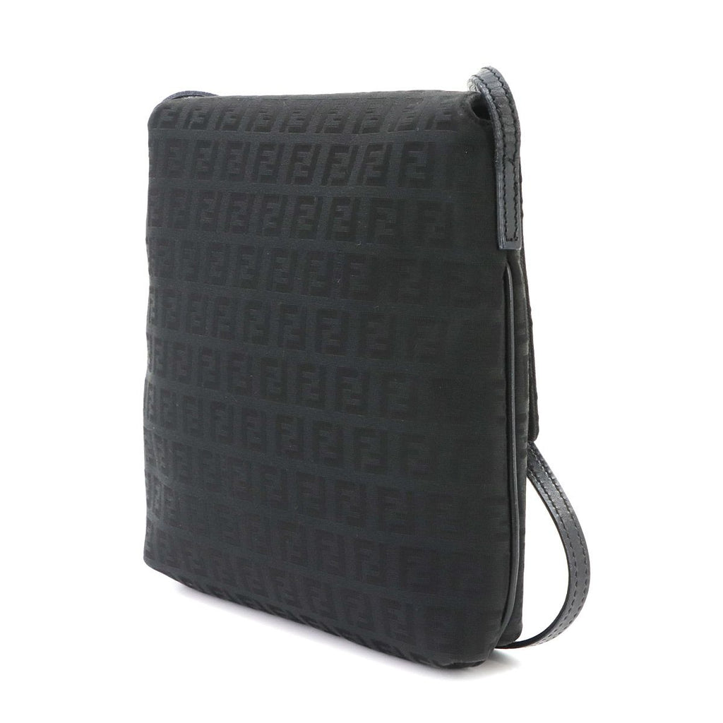 Fendi Zucchino Shoulder Bag Canvas Leather Black Gunmetal — view 4