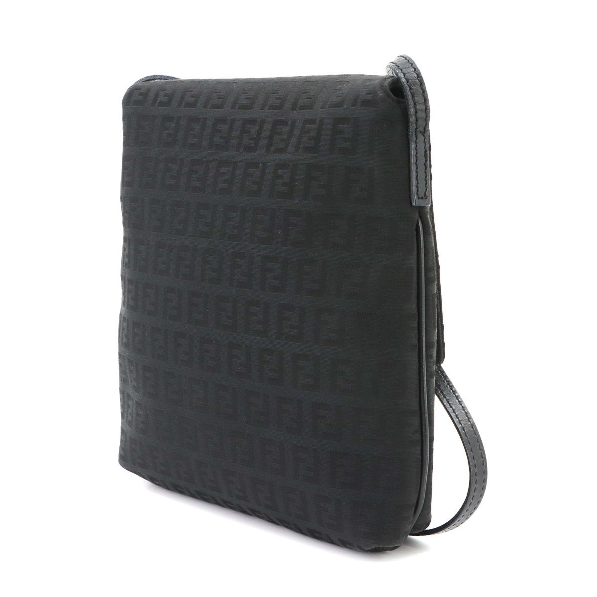 Fendi Zucchino Shoulder Bag Canvas Leather Black Gunmetal — view 4