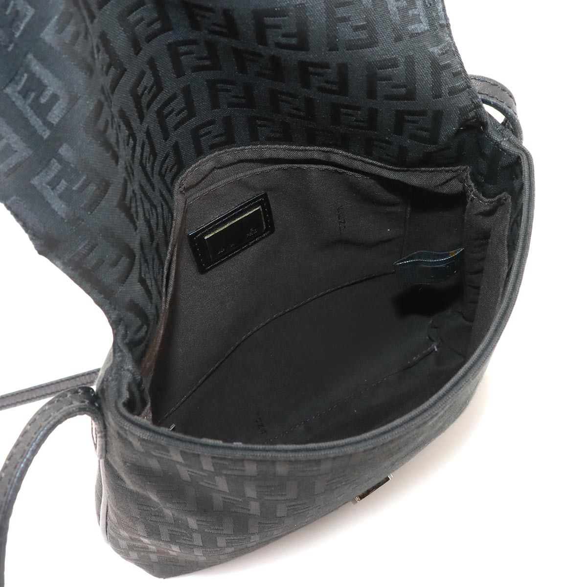 Fendi Zucchino Shoulder Bag Canvas Leather Black Gunmetal — view 7