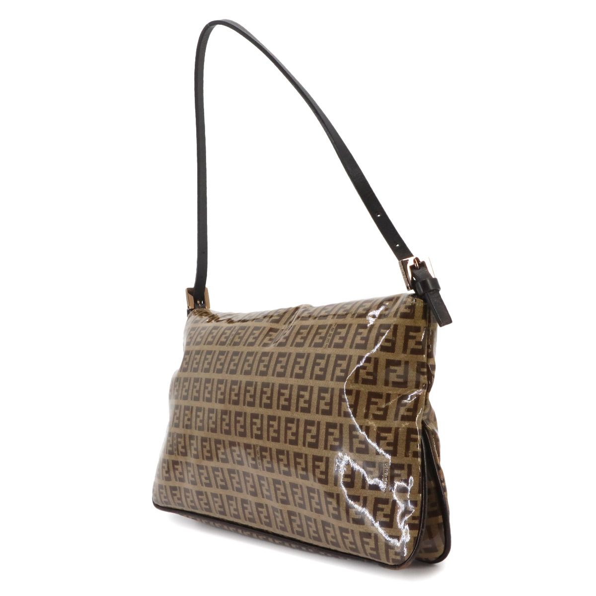 Fendi Zucchino Patent Shoulder Bag Leather Beige Blanc — view 3