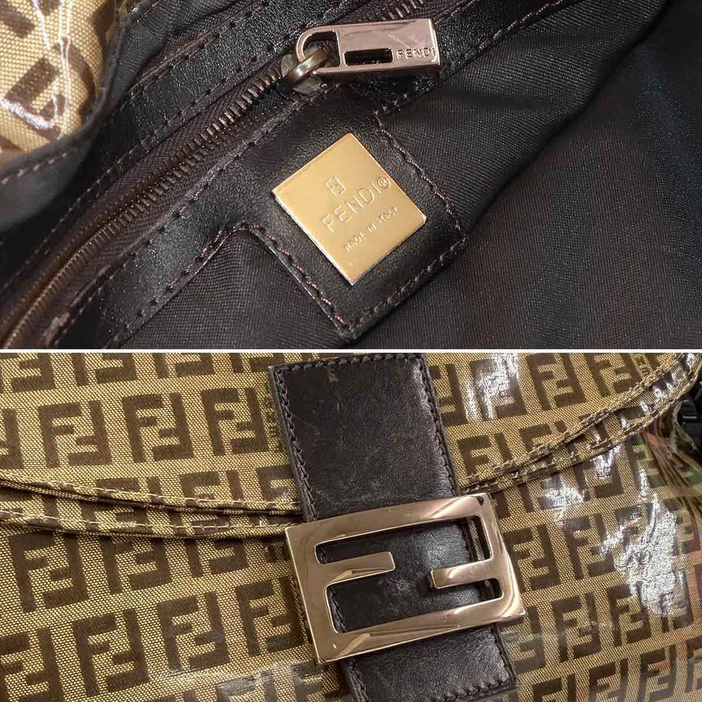 Fendi Zucchino Patent Shoulder Bag Leather Beige Blanc — view 7