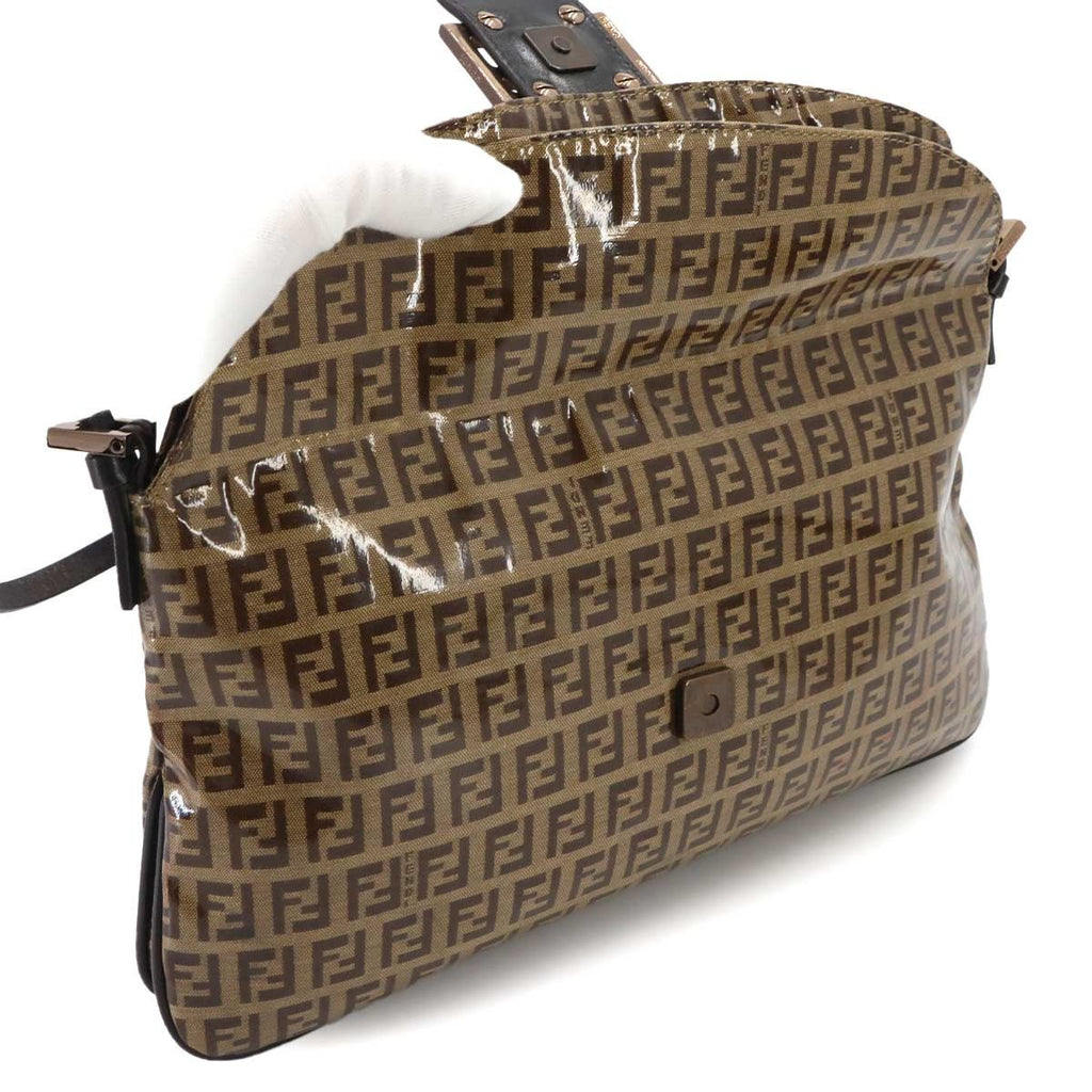 Fendi Zucchino Patent Shoulder Bag Leather Beige Blanc — view 8