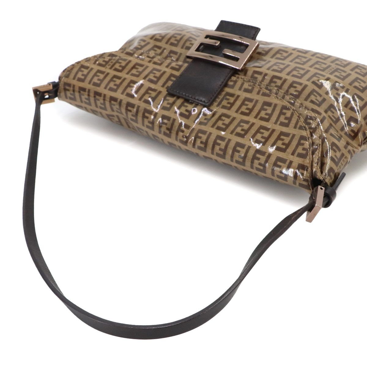Fendi Zucchino Patent Shoulder Bag Leather Beige Blanc — view 5