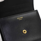 Celine Triomphe Compact Wallet Trifold Leather Black Gold — view 8