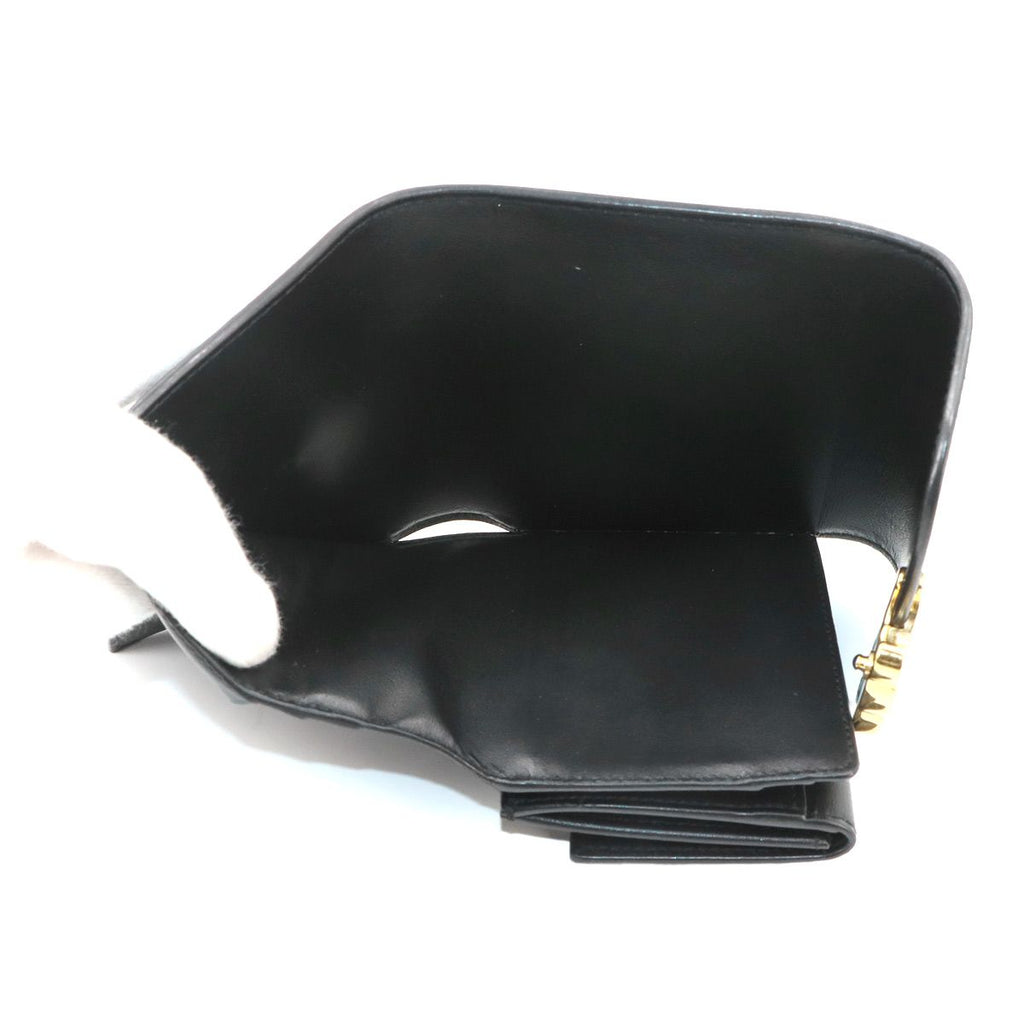 Celine Triomphe Compact Wallet Trifold Leather Black Gold — view 6