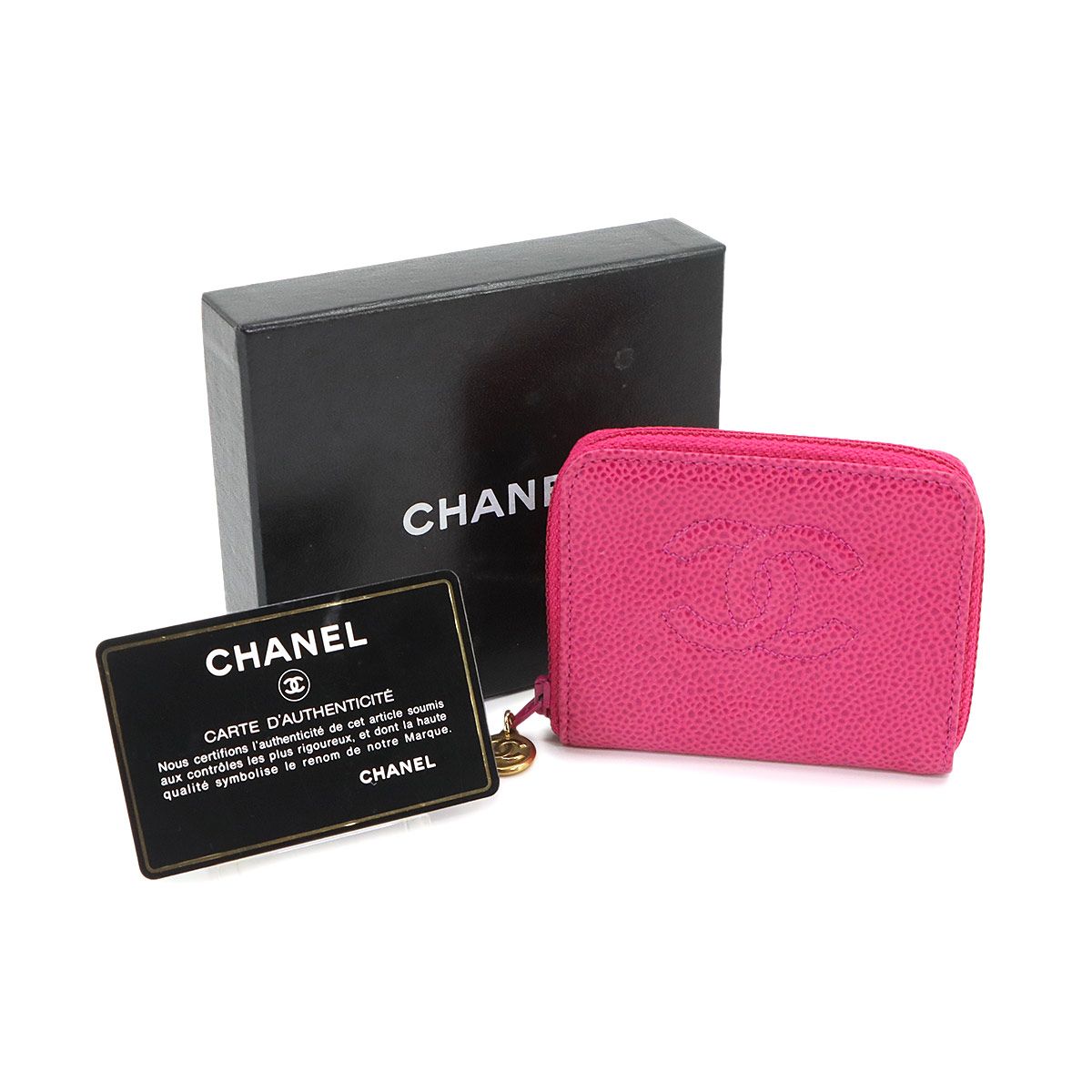 Chanel Caviar Leather Coin Purse Pink CC Logo Gold — view 2