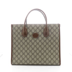 Gucci GG Supreme 2-Way Tote Bag Beige Brown Canvas
