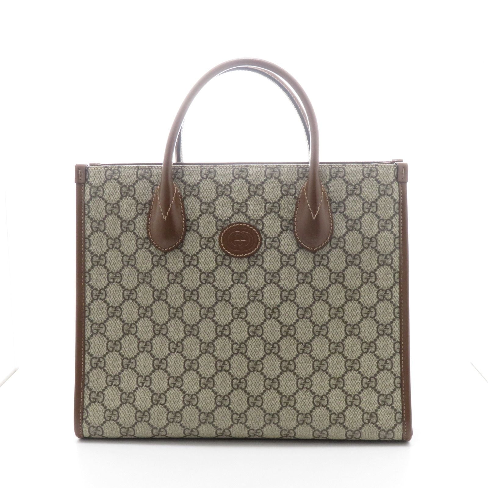 Gucci GG Supreme 2-Way Tote Bag Beige Brown Canvas