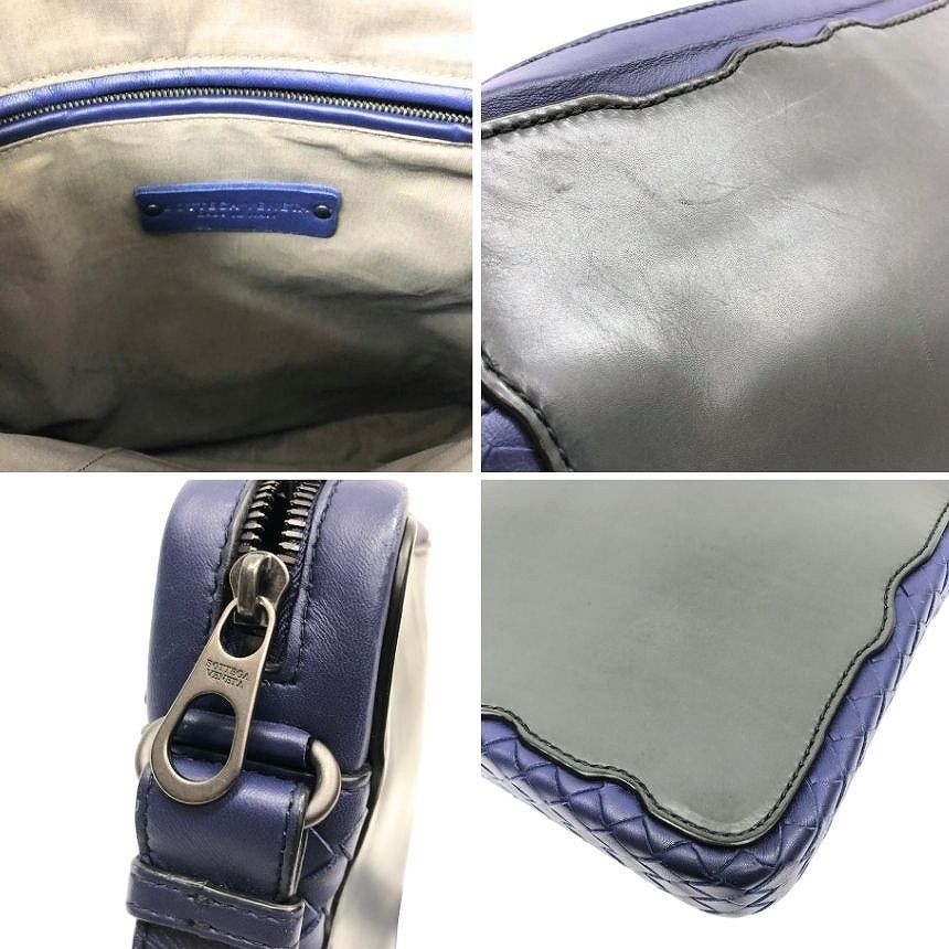 Bottega Veneta Intrecciato Trim Leather Shoulder Bag Crossbody Navy Gray Braided — view 4