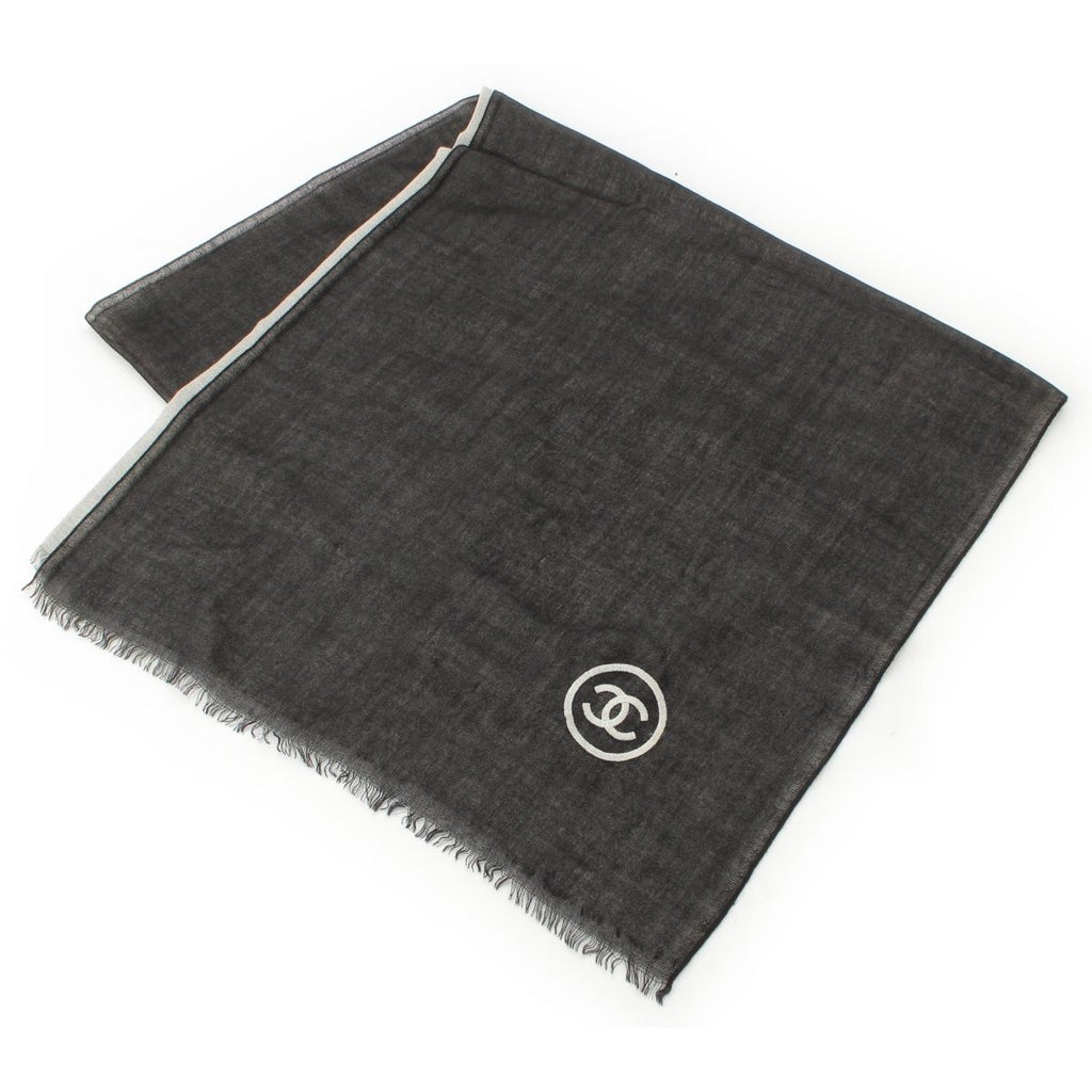 Chanel CC Logo Shawl Black White Scarf