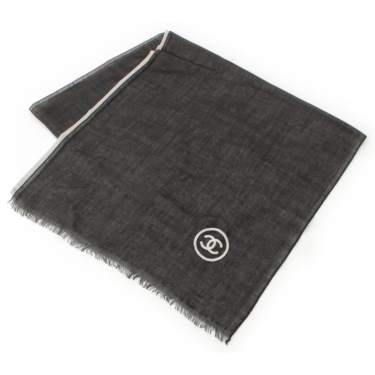 Chanel CC Logo Shawl Black White Scarf