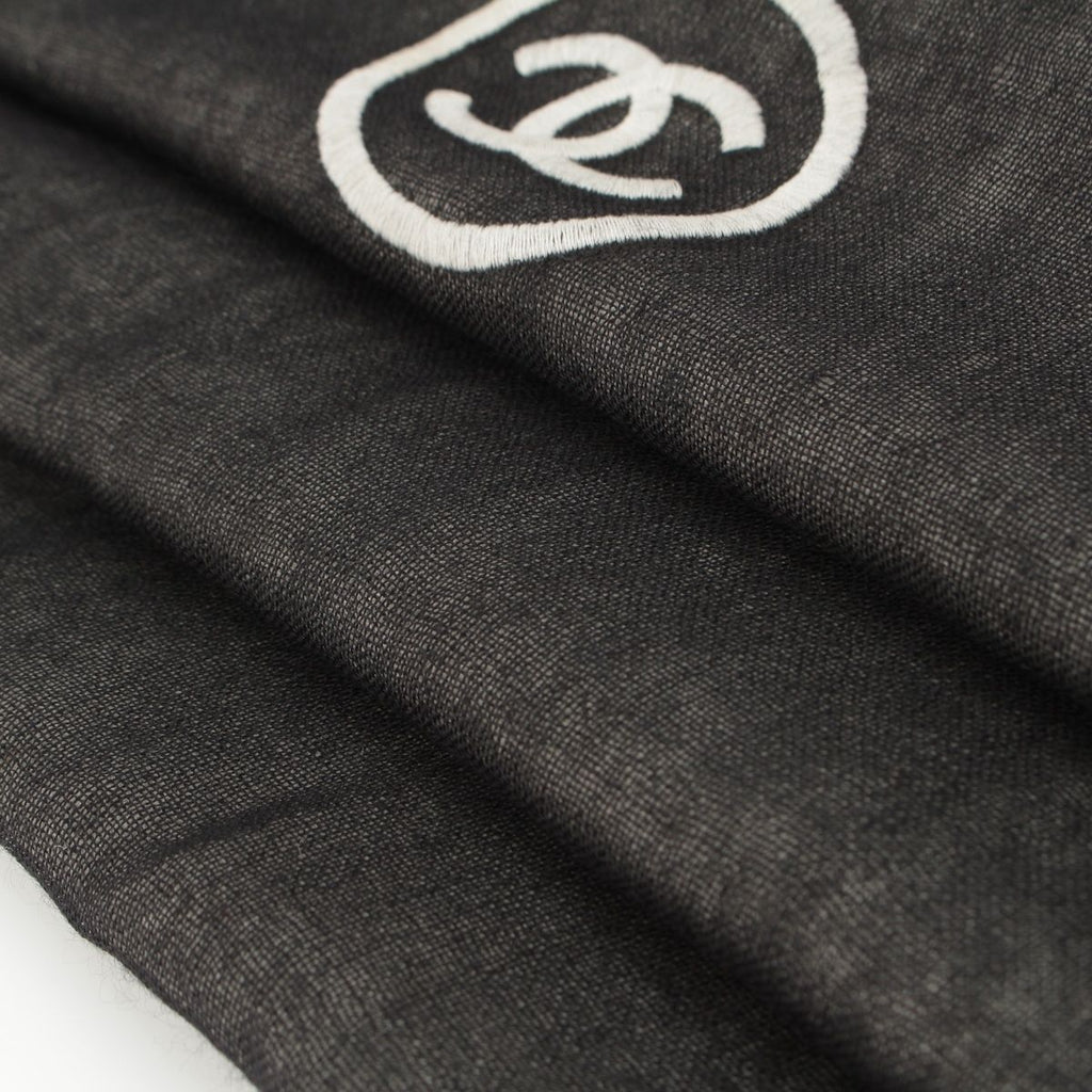 Chanel CC Logo Shawl Black White Scarf — view 6