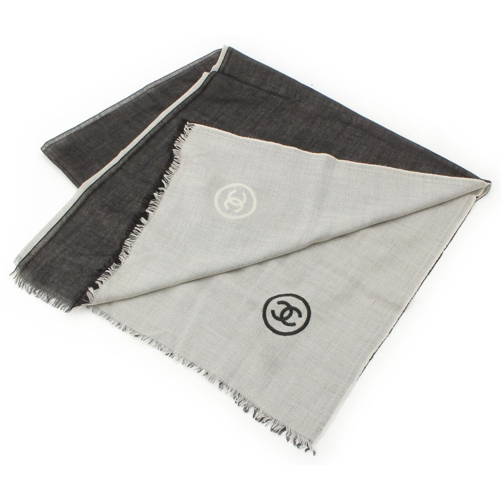 Chanel CC Logo Shawl Black White Scarf — view 2