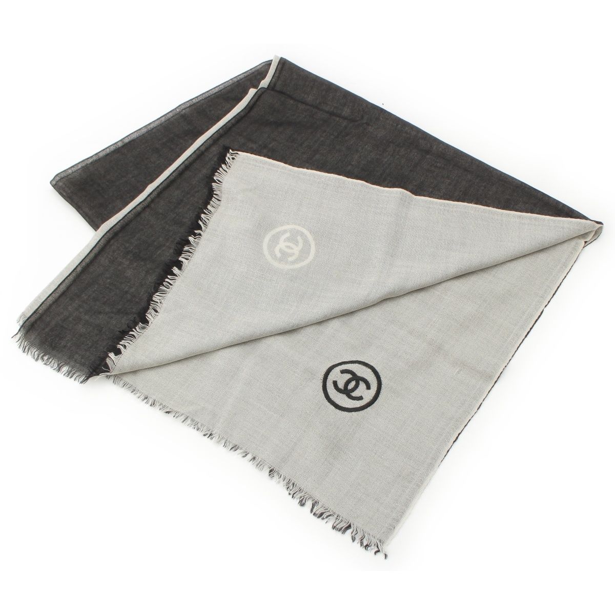 Chanel CC Logo Shawl Black White Scarf — view 2