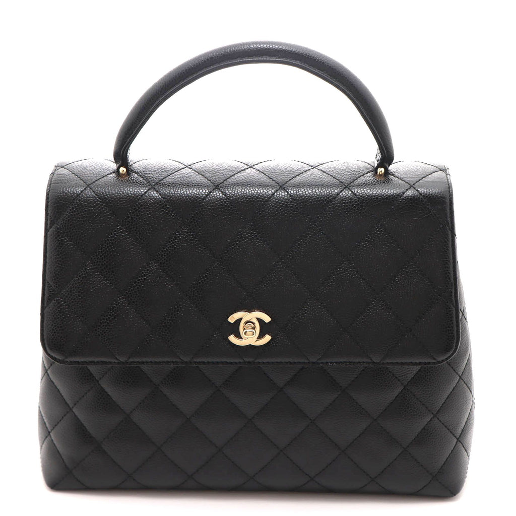 Chanel Quilted Handle Handbag Caviar Leather Black