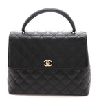 Chanel Quilted Handle Handbag Caviar Leather Black