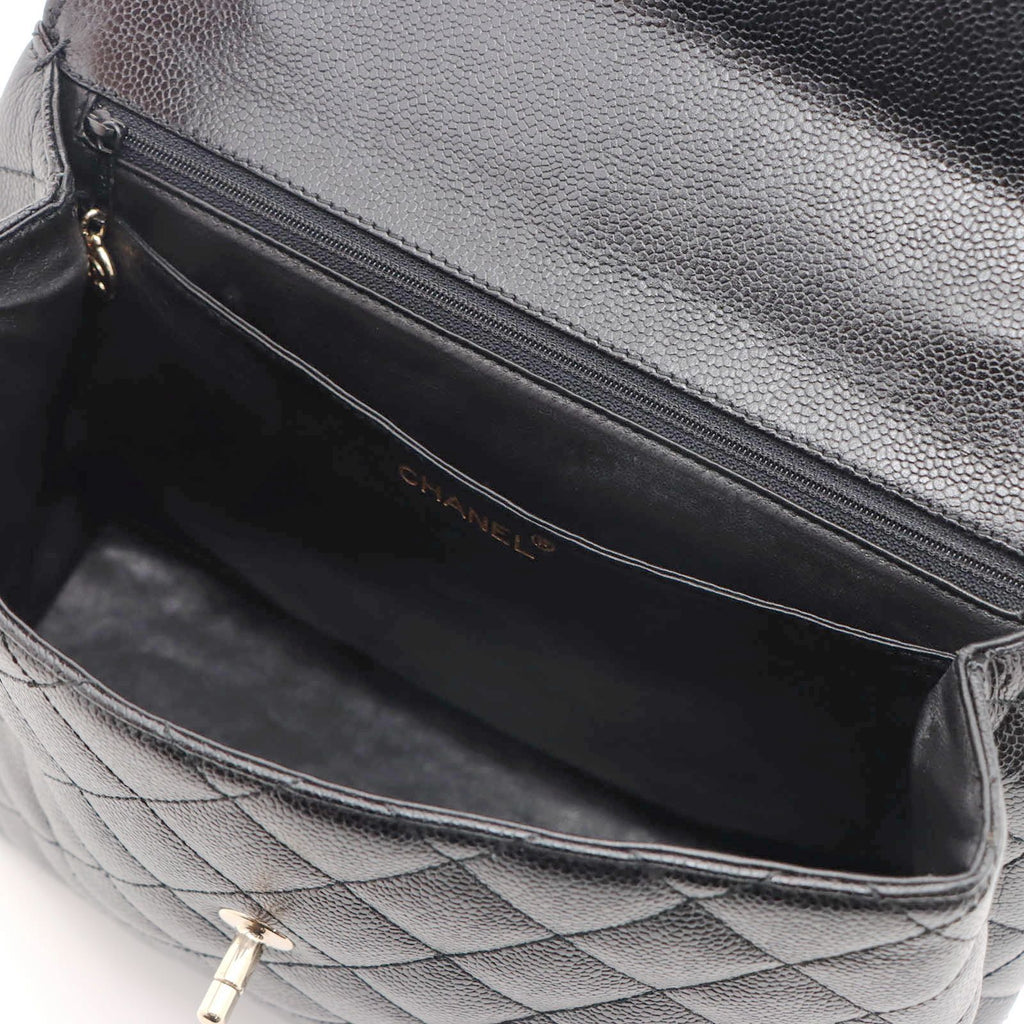 Chanel Quilted Handle Handbag Caviar Leather Black — view 5