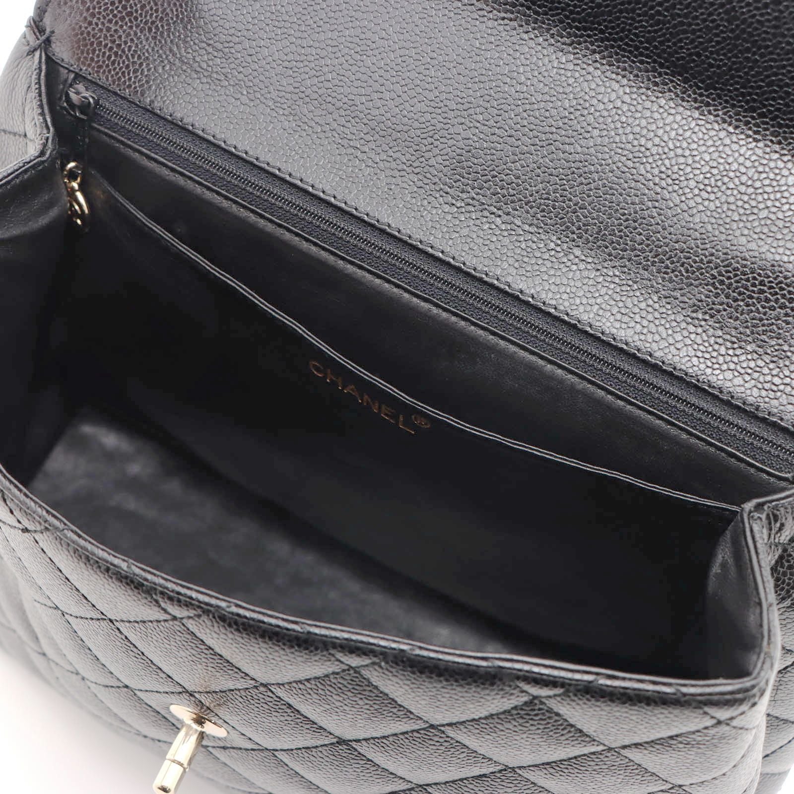 Chanel Quilted Handle Handbag Caviar Leather Black — view 5