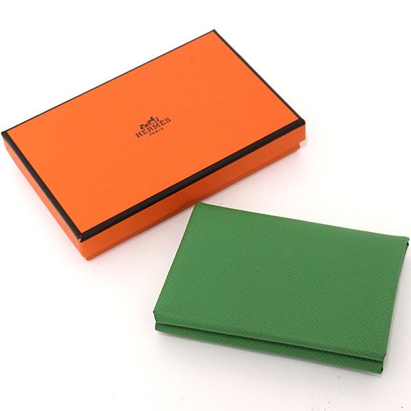 Hermes Calvi Duo Card Case Coin Purse Wallet Veau Epsom Vert Yucca — view 2