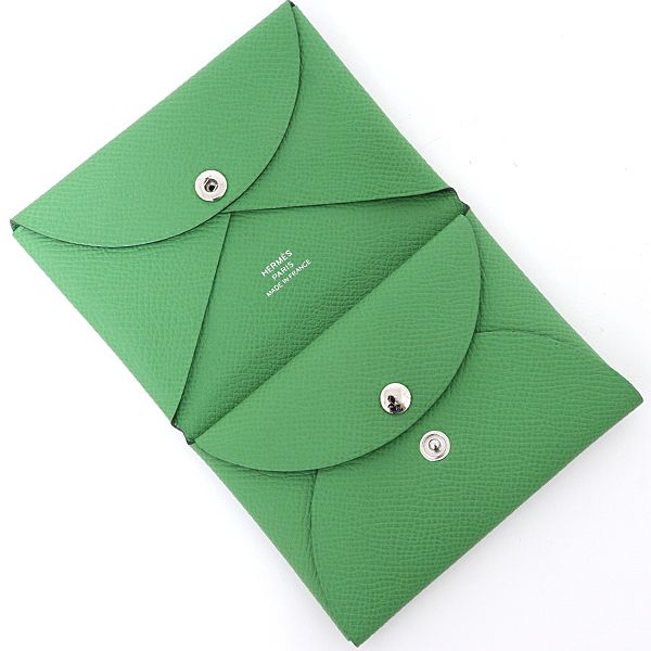 Hermes Calvi Duo Card Case Coin Purse Wallet Veau Epsom Vert Yucca — view 3