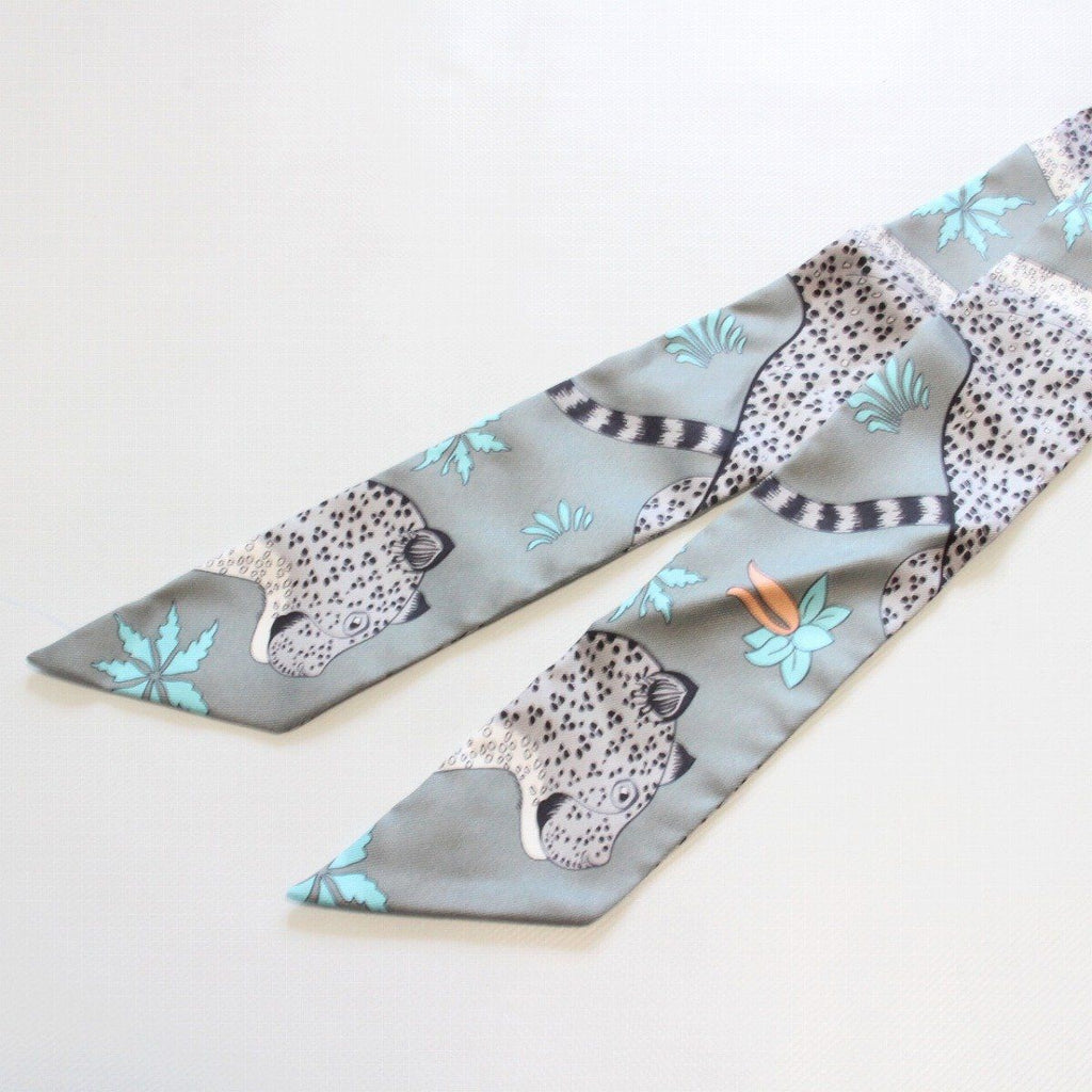 Hermes Twilly Leopard Silk 100% Blue Gray Scarf — view 6
