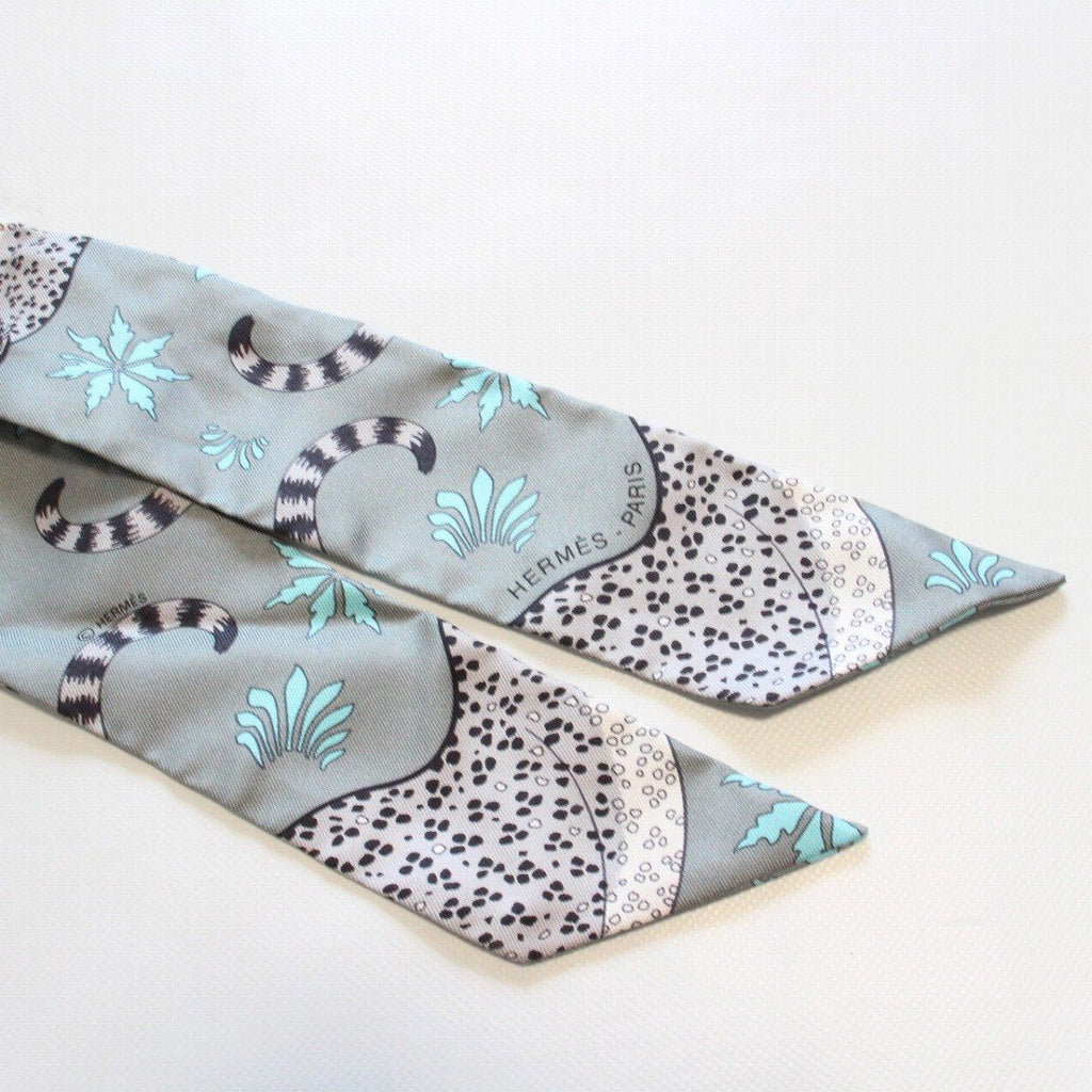 Hermes Twilly Leopard Silk 100% Blue Gray Scarf — view 4