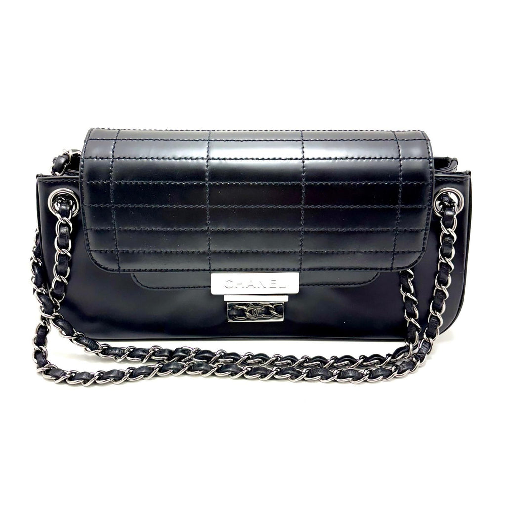 Chanel Choco Bar Chain Shoulder Black Silver Calfskin Bag