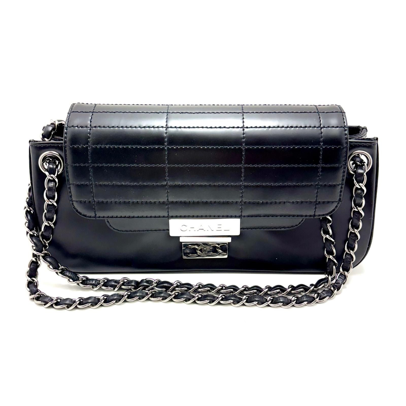 Chanel Choco Bar Chain Shoulder Black Silver Calfskin Bag